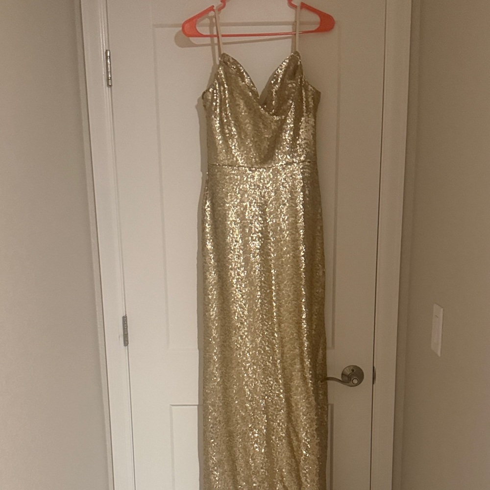 Revelry Champagne Gold Nadia Sequin Maxi  bridesmaid Dress